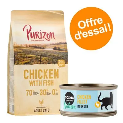 Offre découverte Purizon, 400 g + lot mixte Cosma Nature, 6 x 70 g lot 1 : Purizon Sterilised poulet, poisson + Cosma Nature