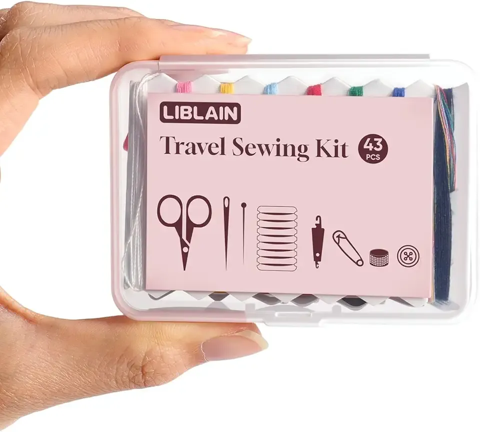 LIBLAIN Mini Sewing Kit, Small Travel Sewing Kit with Big Eye Steel Needles for Adults and Beginners, Needle and Thread Kit for Hand Sewing (43Pcs)