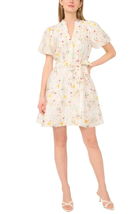 Vince Camuto Floral Puff Sleeve A-Line Dress