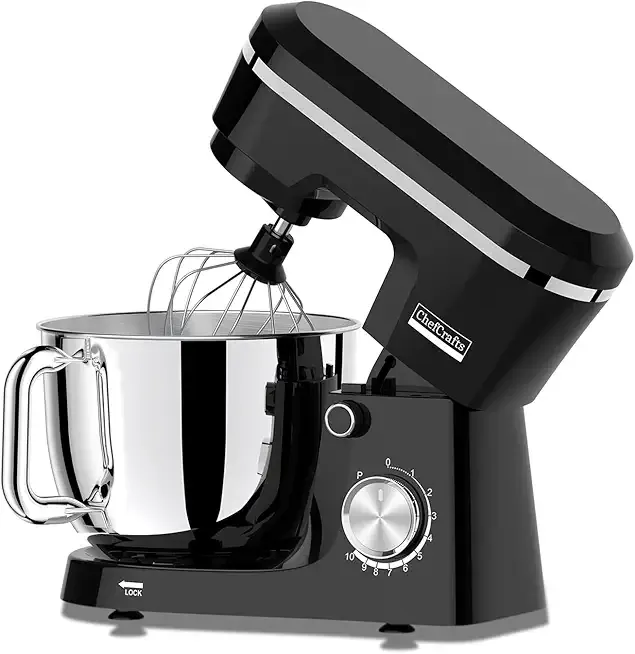 Electric Stand Mixer with 6.5QT Bowl with Handle, Household Food Mixer, Kitchen Mixer with Tilting Head for Bread Dough and Cake with Dough Hook, Whisk, Splash Guard and Egg Separator (Black)