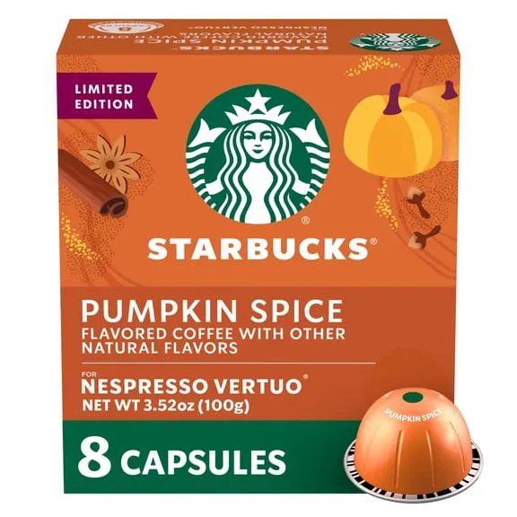 Starbucks Pumpkin Spice Flavored Coffee, Nespresso Pods for Vertuo Machines, 8 Capsules 3.52 oz