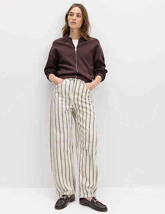 Mid Rise Striped Barrel Jeans