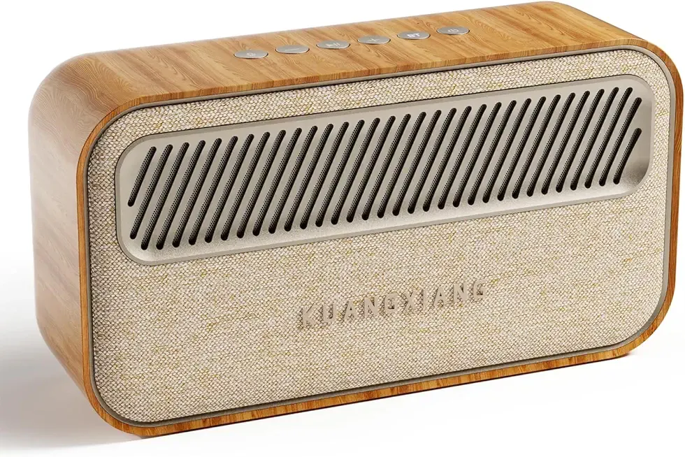 Bluetooth Speaker 45W(Peak) Wireless Portable Speaker with Bass, TWS Pairing, AUX, TF Card, Voice Assistant, Loud Wireless Wood Speakers, Retro Speaker for Home Party, Outdoor Camping