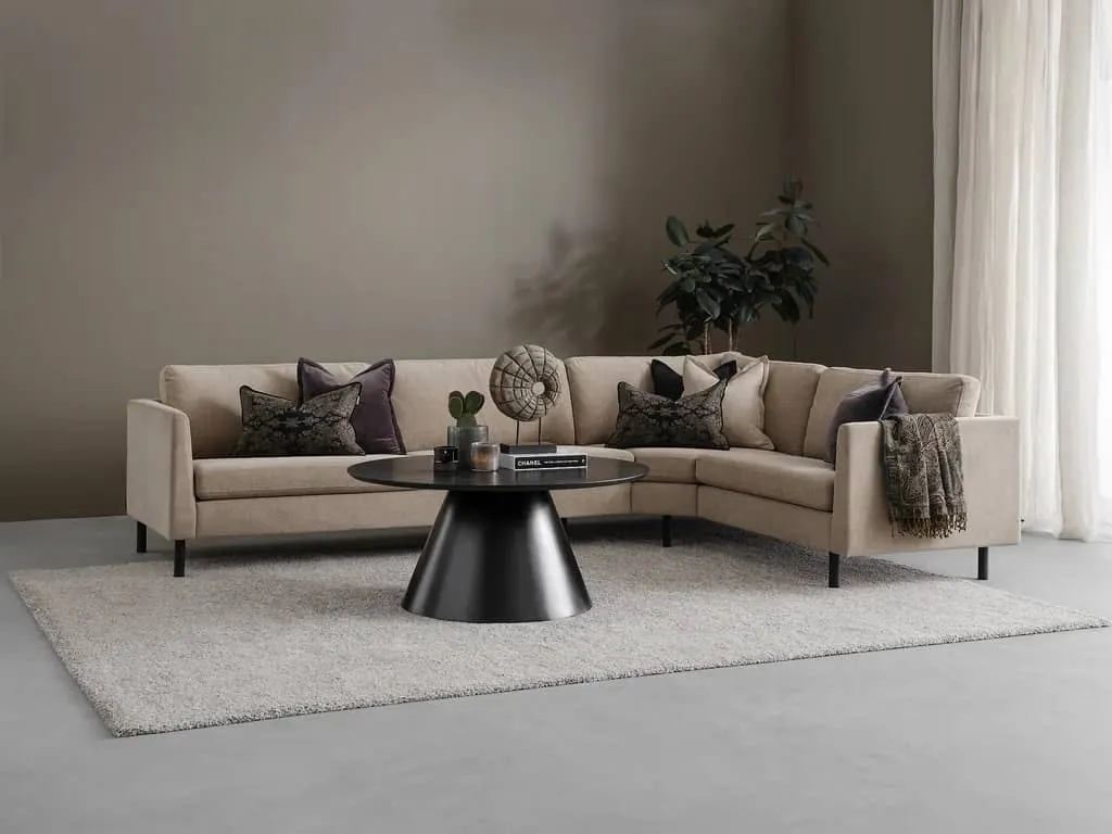 Hjellegjerde Medium hjørnesofa stoff Baffin dark beige, armlen 27