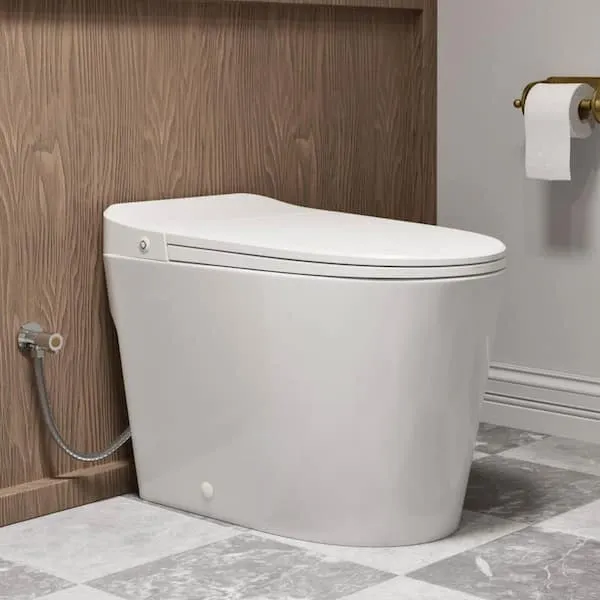 Los Flexi Elongated 1-​Piece Toilet Non-​Electric, ADA White Tankless Toilet w/​ Air Pressure Assisted Flush, 1.​0 GPF 12 in.​ Rough in