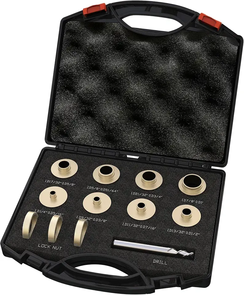 11 Pcs Precision Brass Router Template Bushing Guides Sets and 1/4" Shank Woodworking Router with Carrying Case, Fits Porter Cable Style Router Sub Bases