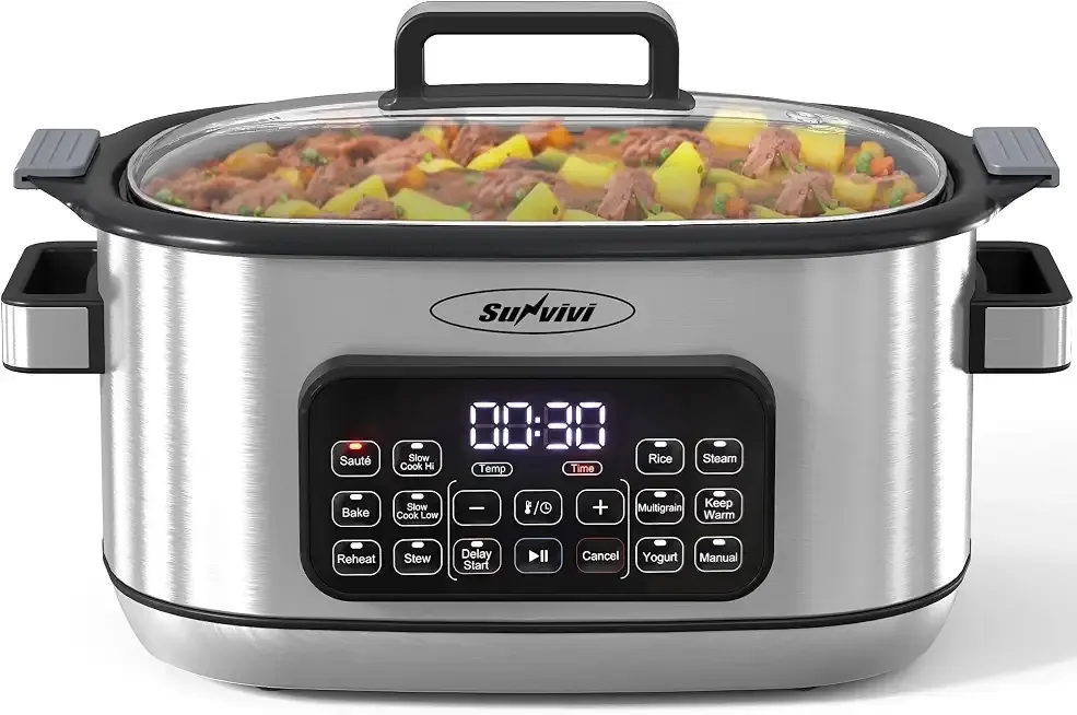 Royalcraft 6.5 Quart 12-in-1 Programmable Multi Slow Cooker, Food Warmer Pot with Digital Timer, Temp Control