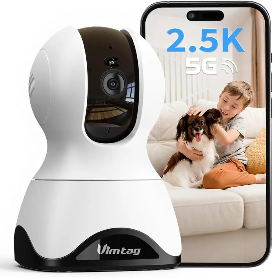 VIMTAG 2.5K 4MP Pan/Tilt Pet Camera Indoor with Phone App for Dog/Cat/Baby/Nanny/Home Security, Motion Tracking, Night Vision, 2-Way Audio, AI Detection, 5G/2.4GHz WiFi, Cloud & SD Card, Works w/Alexa