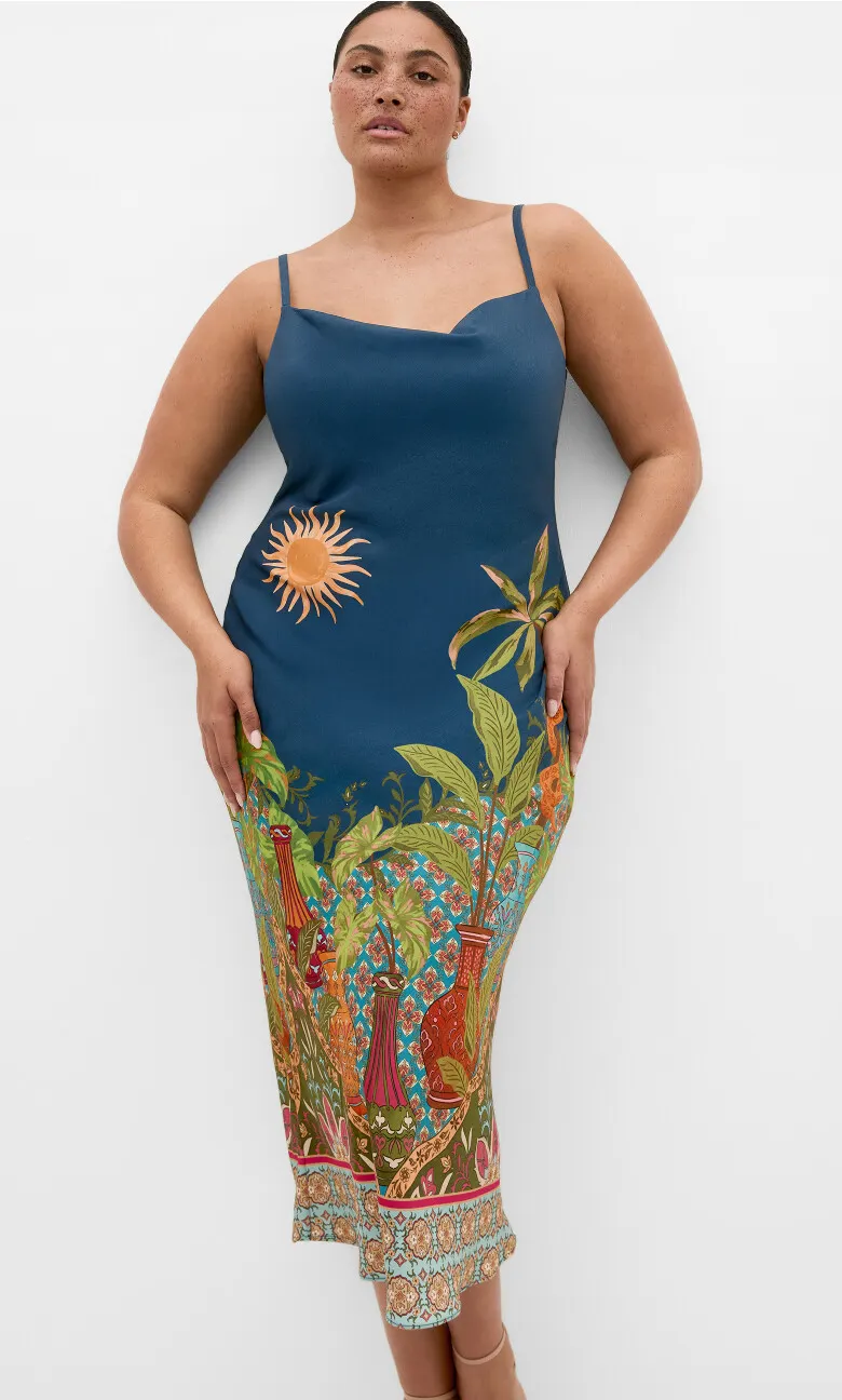 Sadie Paradise Print Slip Dress - alpine navy
