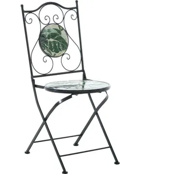 Sedia Pieghevole in metallo nero con Decoro foglie