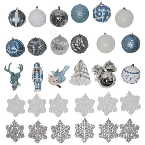 Enchanted Forest® Light Blue & White Christmas Icon Shatterproof Ornaments - 30 Pack