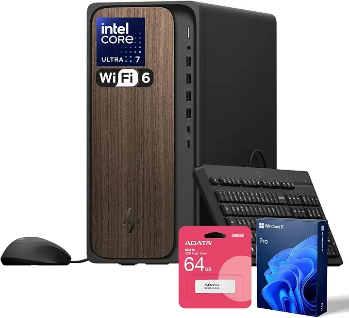 HP OmniDesk(Envy Next Brand) M03 Premium Business Next Gen AI PC Desktop, Intel Core Ultra 7 265, 32GB DDR5 RAM, 1TB SSD, W11P, USB-C, Wi-Fi 6, Wired KB & Mouse, Bundle with ADATA 64GB USB Flash Drive