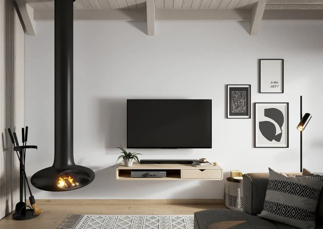 Berlin TV-benk 130 x 35, H 15 cm, til veggoppheng, hvitoljet eikefiner