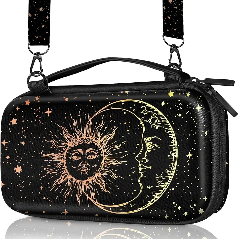 Gurgitat Carrying Case for Nintendo Switch/Switch OLED Travel Carry Cases Hard Shell Protective Cover Strap Black Sun Moon Cute Girls Boys Accessories Storage Pouch Bag for Switch 1 (2017) /Oled 2021