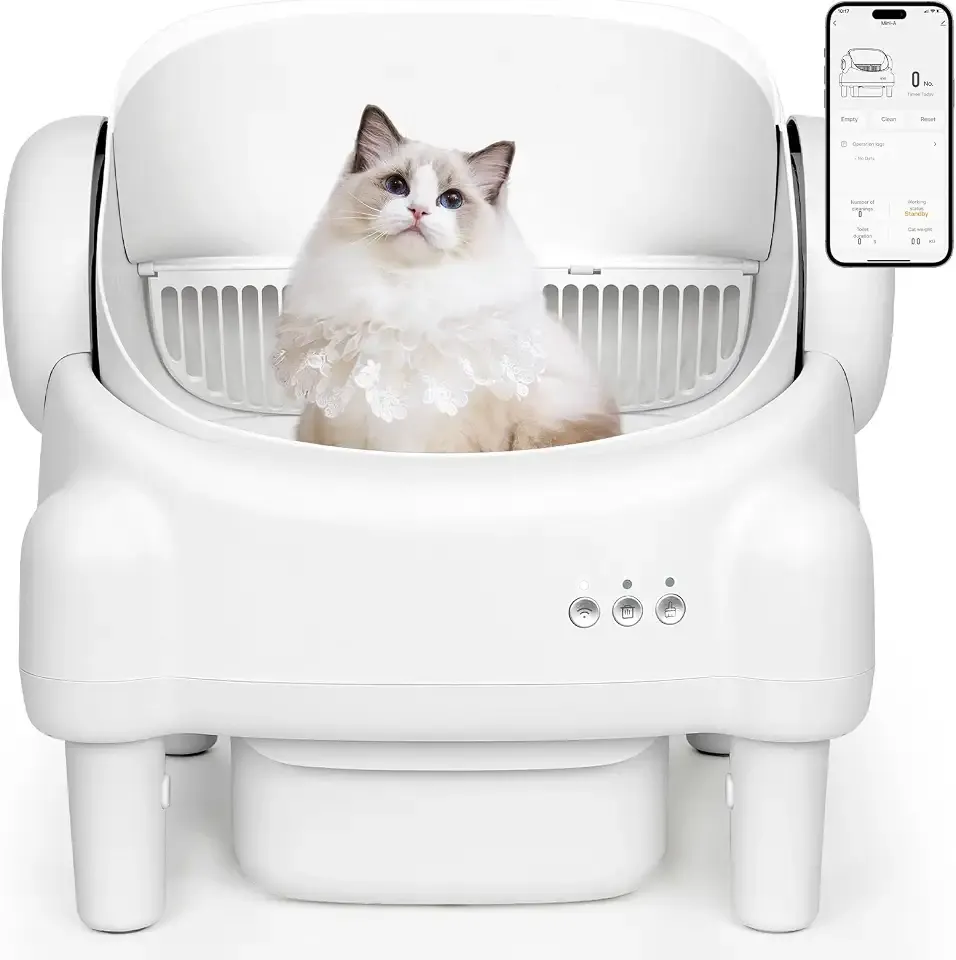 Automatic Cat Litter Box,Self Cleaning Litter Box for Multiple Cats with Open Top Design, App Control, Safety Protection, Ultra-Quiet,Easy Setup,White