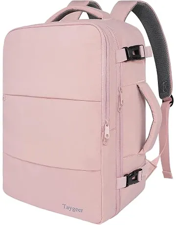 Taygeer Travel Backpack for Women, TSA Carry On Backpack Flight Approved | 15.6inch Laptop Mochila with Water Bottle Pocket & Shoe Pouch, Nurse Bag Casual Daypack for Weekender Business Hiking, Pink