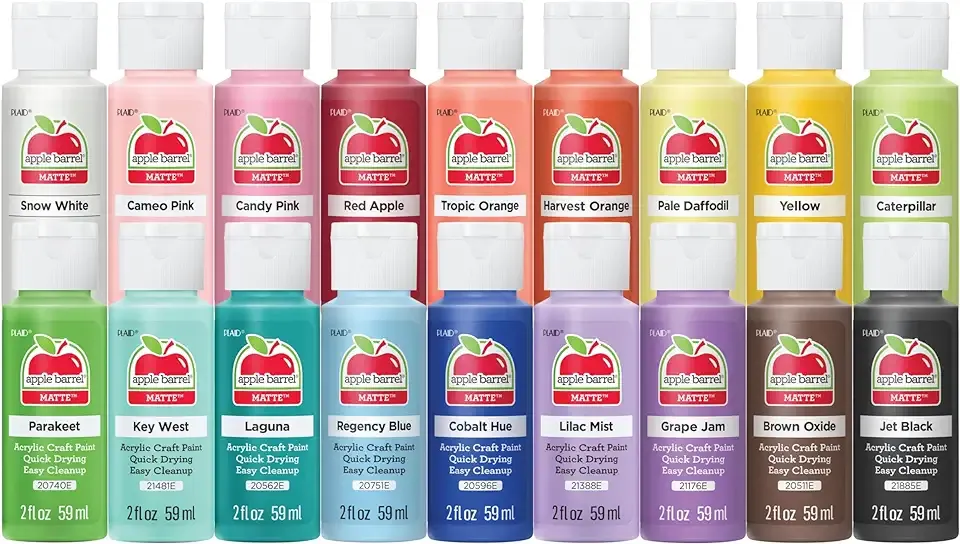 Apple Barrel, Pastel Dreams & Vivid Wonders Collection Acrylic Craft Paint, PROMOTCK, 2 fl oz each, 18 assorted matte colors, 18 count