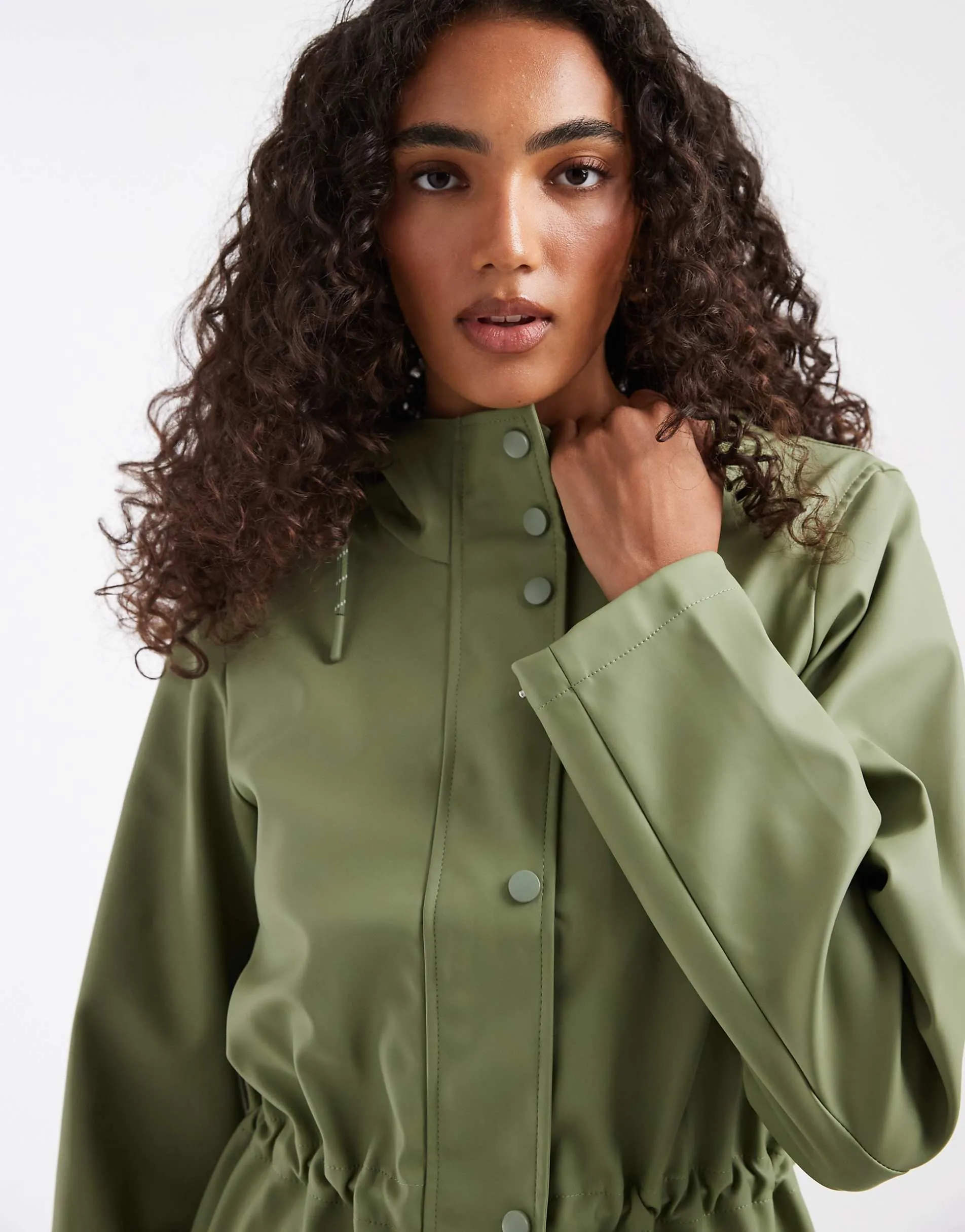 Vero Moda Tall coated jacket with hood in oil green