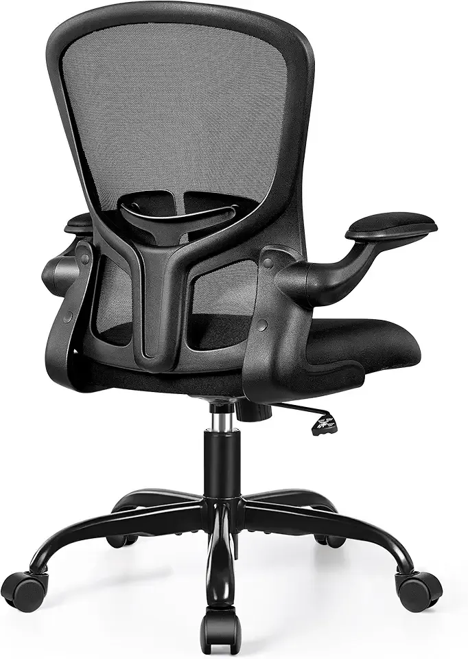 Office Desk Chairs, Ergonomic PC Desk Chair with Wheels, Adjustable Lumbar Support and Height, Swivel Computer Chair with Flip-up Armrests, Ergo Mesh Backrest for Working (Black)