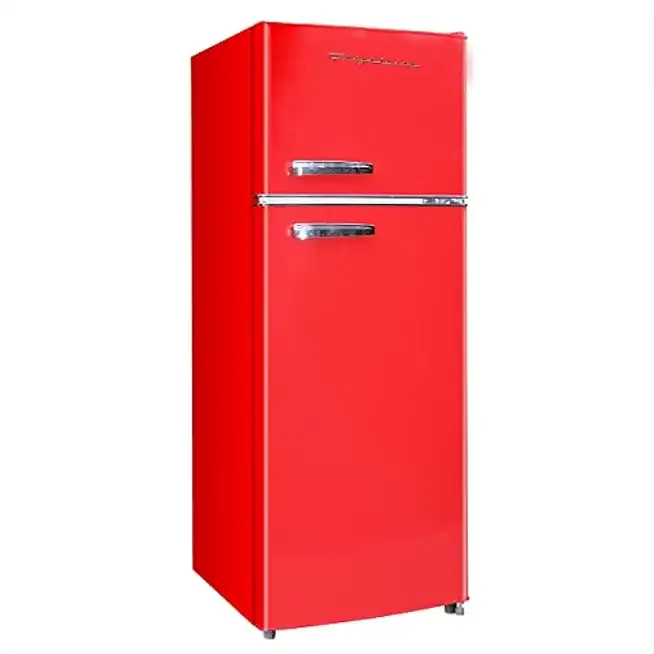 Frigidaire Retro Top Mount Upright Fridge-Freezer Combo, Apartment Size Fridge with Freezer 7.5 cu. ft. capacity - 23.2" D x 21.5" W x 55.5" H (Red)