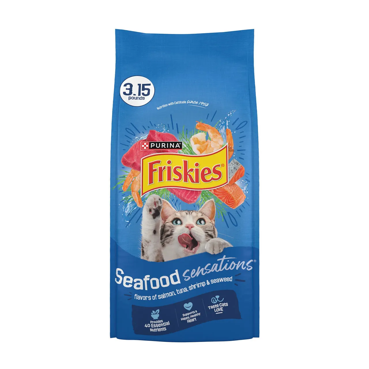 Purina Friskies Dry Cat Food Seafood Sensations With Salmon, Tuna, and Shrimp Flavors