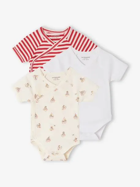 Lot 3 bodies bébé garçon coton bio - rouge