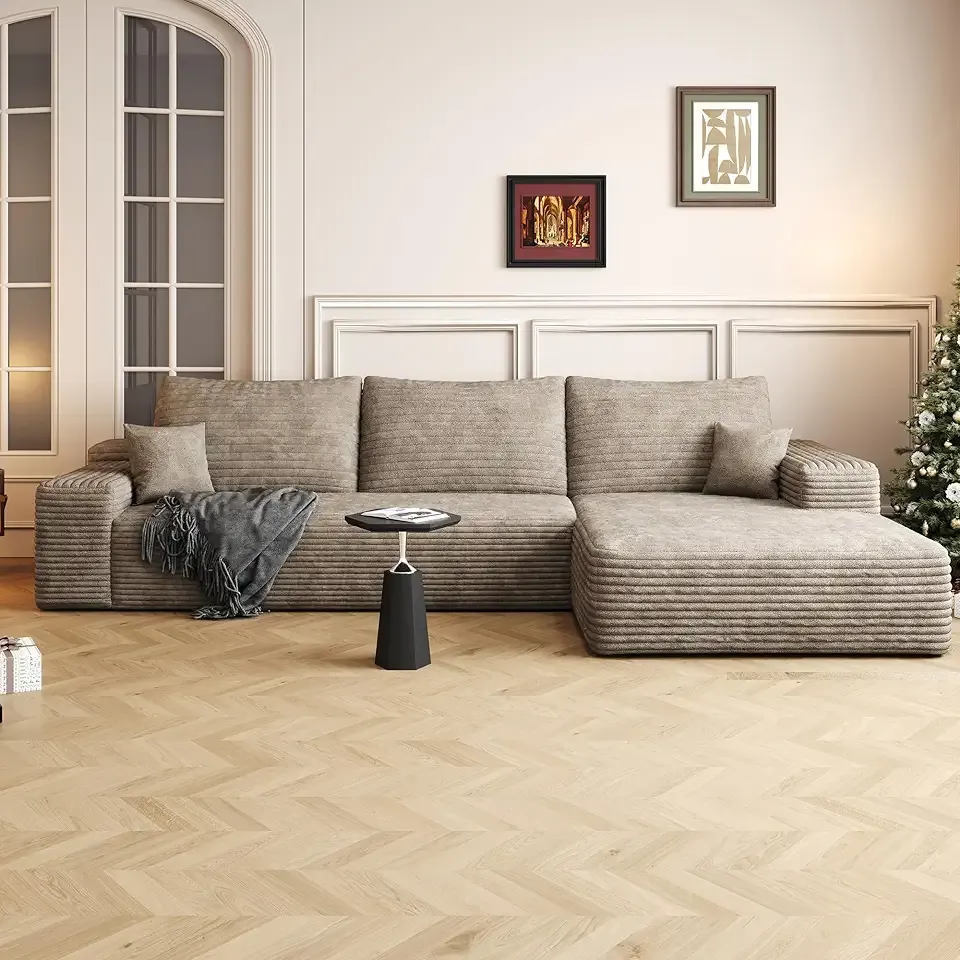 108" Sectional Couches for Living Room Modern Modular Sofa with L-Shape Couchs Upholstered Boneless Couch Deep Seat Sectional Couch with Chaise (Camel, Right Facing Chaise+2Seaters)