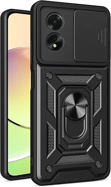 Compatible with Oppo A38 4G/A18 4G Case, Bracket Shell With Slide Camera Lens Cover for CPH2579/CPH2591 - Black