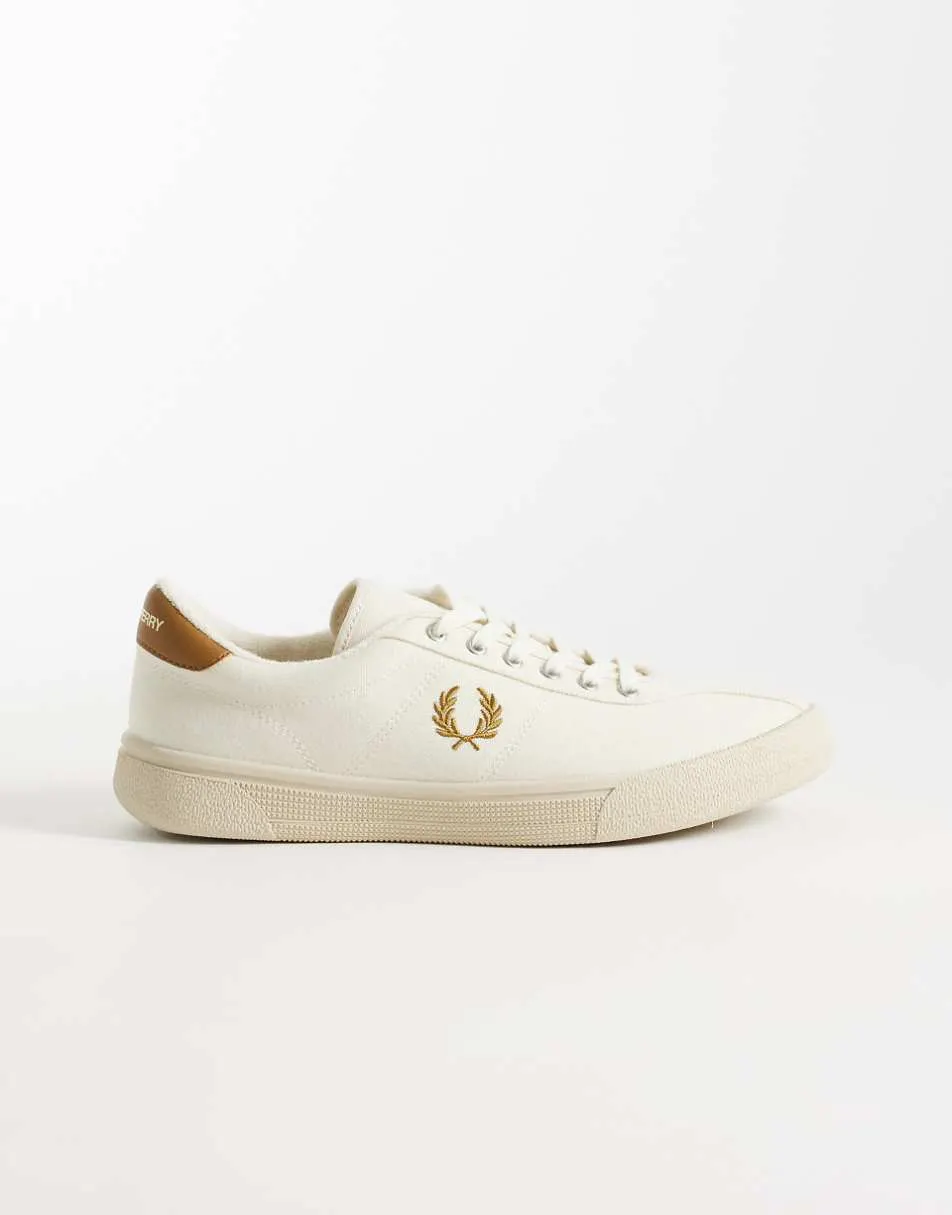 Fred Perry canvas tennis shoe in ecru and dark camel