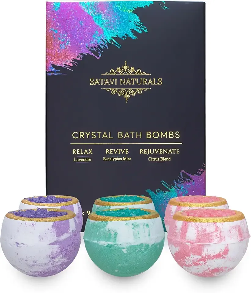 Crystal Bath Bombs Gift Set (6-Pack) - Premium Aromatherapy Geode Bath Fizzies with Nourishing Salts - Valentine’s Day Gifts for Her, Wife & Women - Relaxing Spa Set
