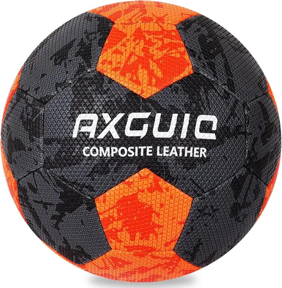 Soccer Ball Size 5 for Youth Adult, Black Graffiti Design with Orange, Durable Faux Leather, Machine Stitched with Hidden Seams for Strength and Water Resistance for Training and Match