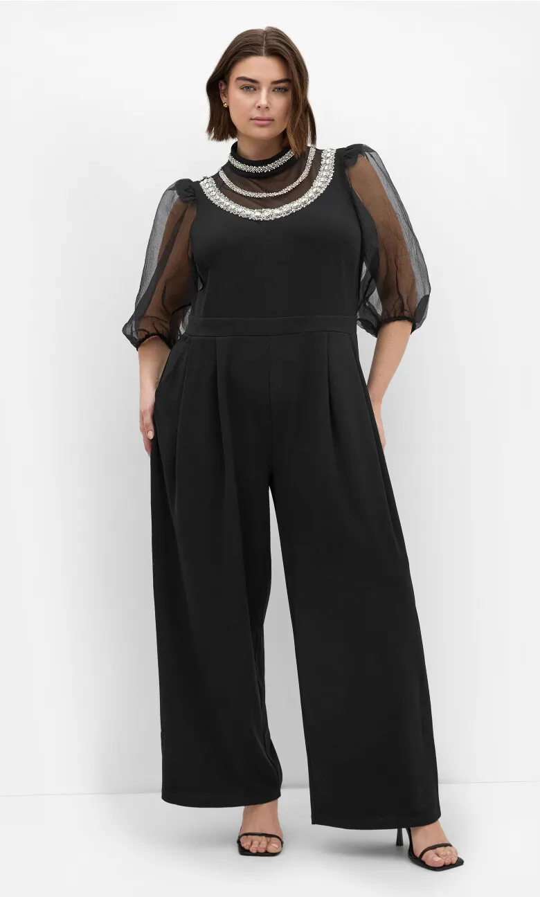 Phoenix Sheer Sleeve Jumpsuit - black