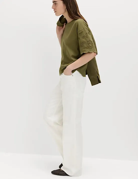 Pure Cotton Broderie Boxy T-Shirt