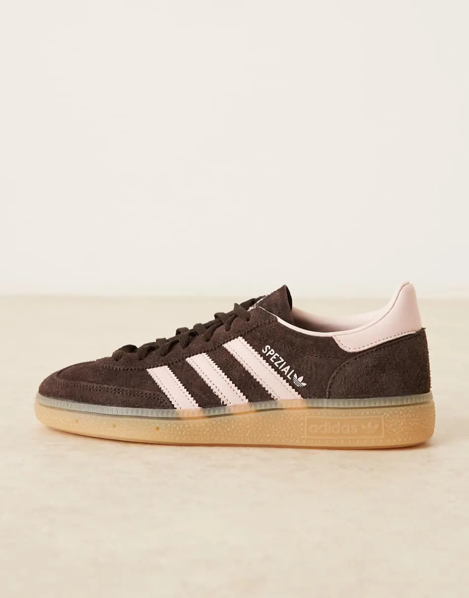 adidas Originals Handball Spezial trainers in brown and pink with gum sole