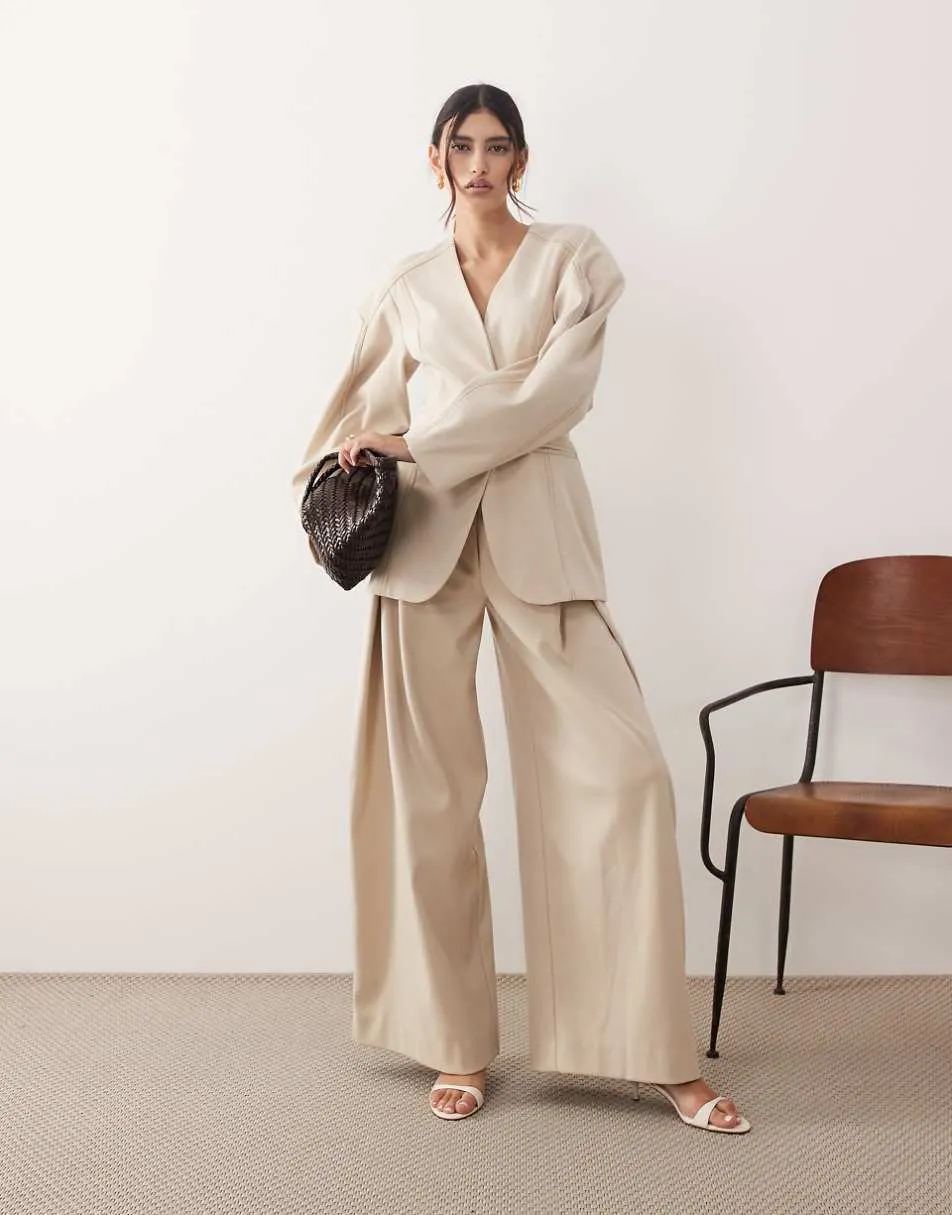 ARRANGE twill wide leg trouser co-ord in stone