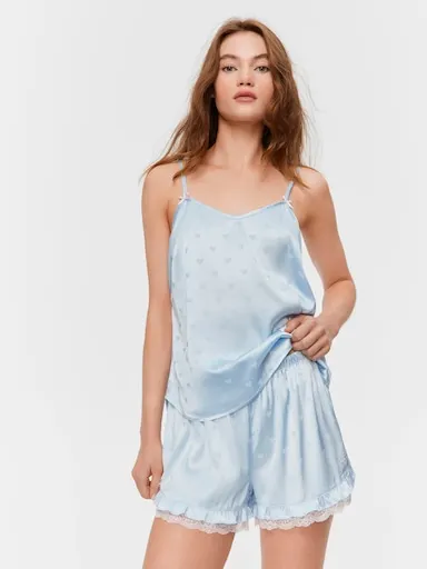 Blue Heart Satin Frill Mini Short