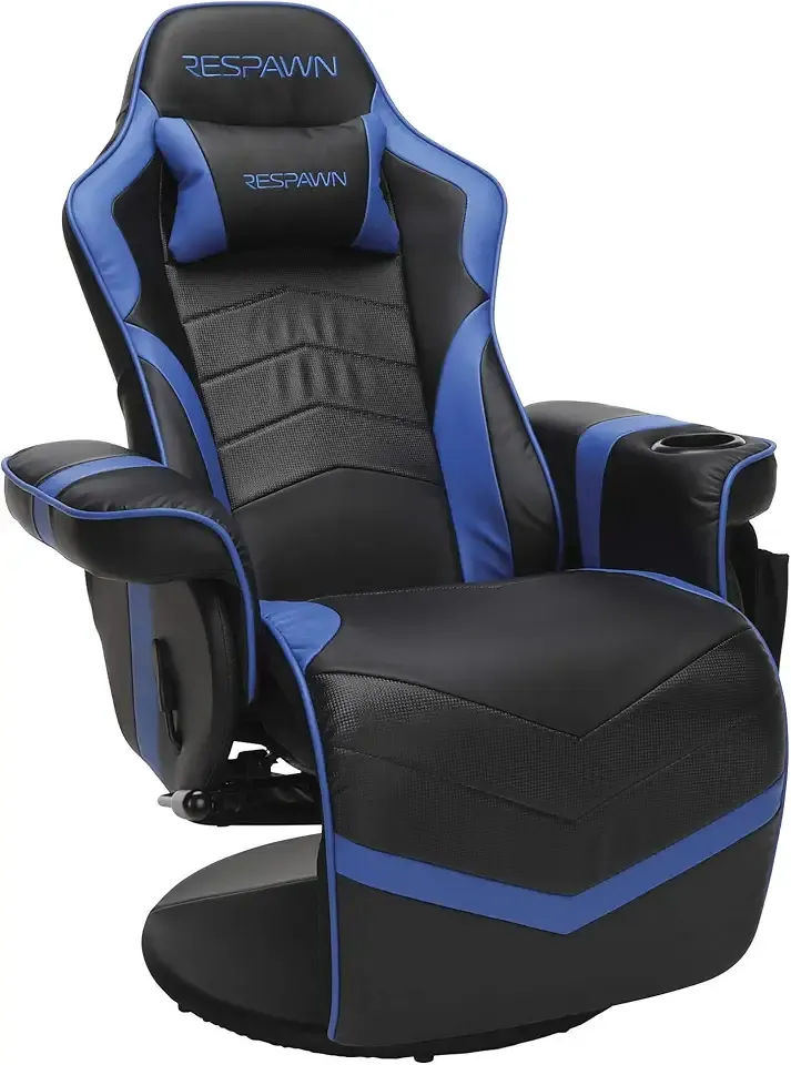 RESPAWN 900 Console Gaming Recliner with Footrest and Lumbar Support - Comfortable Ergonomic Gaming Chair with Headrest, No Wheels, Reclining, Heavy Duty, Racing Style Video Game Chairs - Blue