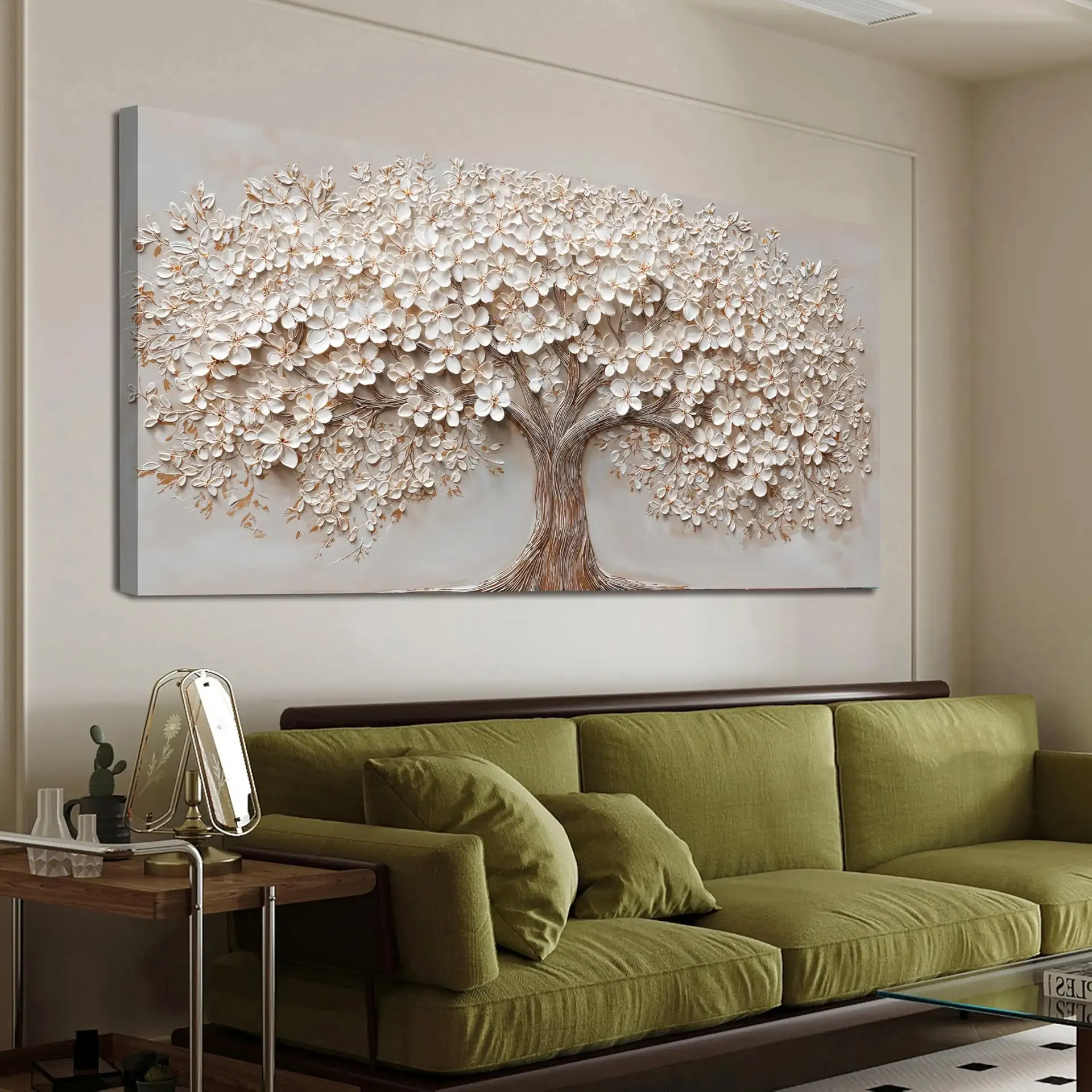 Canvas Wall Art Decor Prints Modern Botanical Wall Art Pictures for Living Room Canvas Art Wall Decor Tree of Life Wall Art Decor White Flower Wall Art Prints Artwork for Walls Bedroom Office Decor 20" X 40"