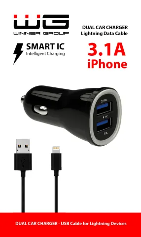 Autonabíječka 2xUSB Qualcomm QC 3.0 (5,4A) + datový kabel lightning černá