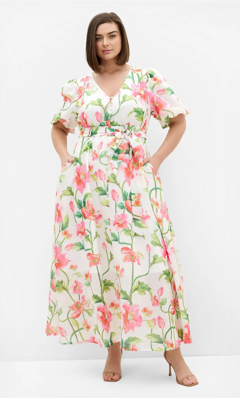 Jamie Floral Print Maxi Dress - white