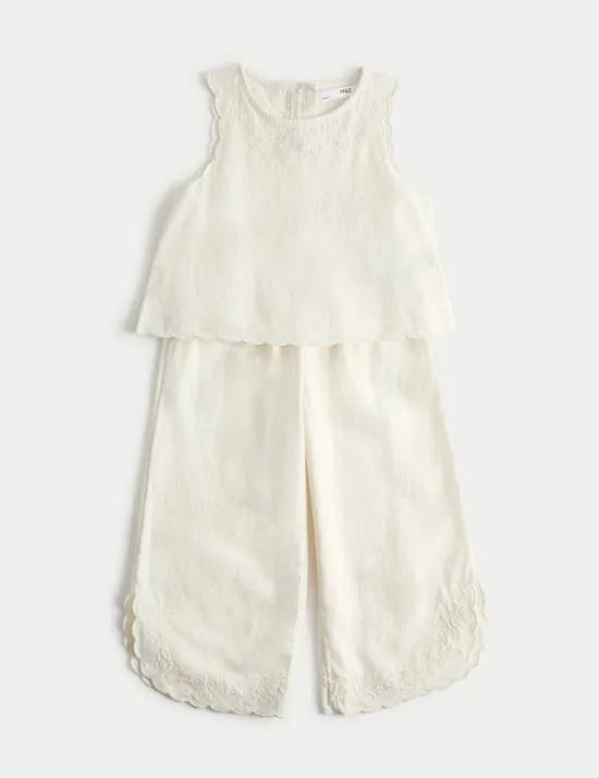 2 Piece Linen Blend Embroidered Outfit (2-10 Yrs)