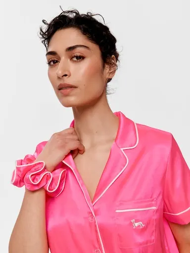 Fluro Pink Chic Satin Short Sleeve Shirt
