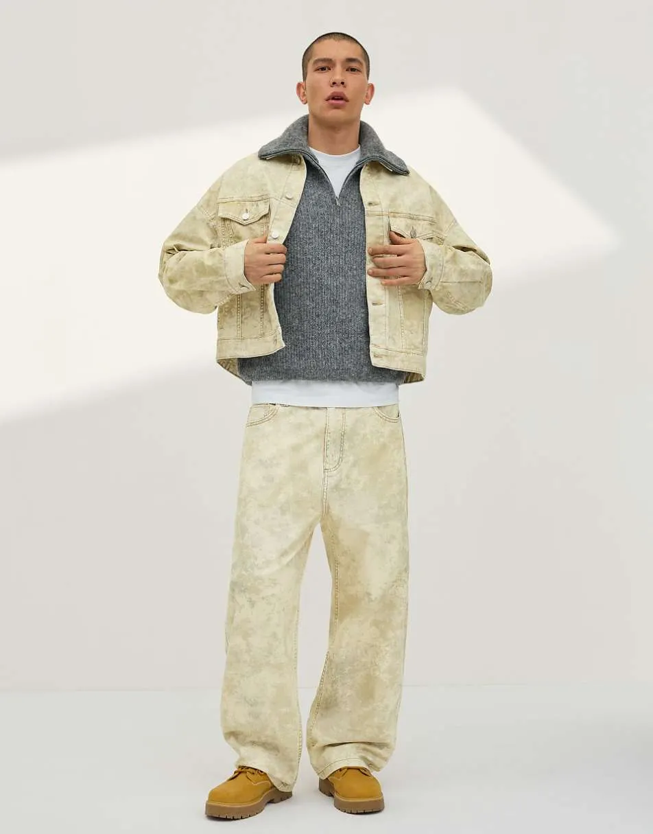 Bershka Barrel leg jeans print in green