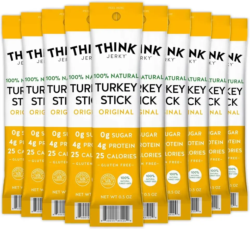 Think Jerky All-Natural Turkey Sticks, Gluten and Sugar Free, No Nitrates, Keto Paleo Friendly High Protein Low Carb Meat Snack - 0.5 oz Sticks, 20 Pack