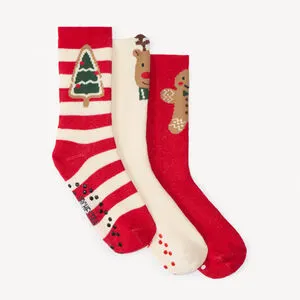 Lot de 3 paires de chaussettes hautes de Noël antidérapantes pour bébé