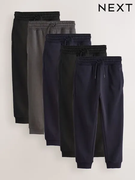Blue/Grey/Black Slim Fit Basic Joggers 5 Pack (3-16yrs)