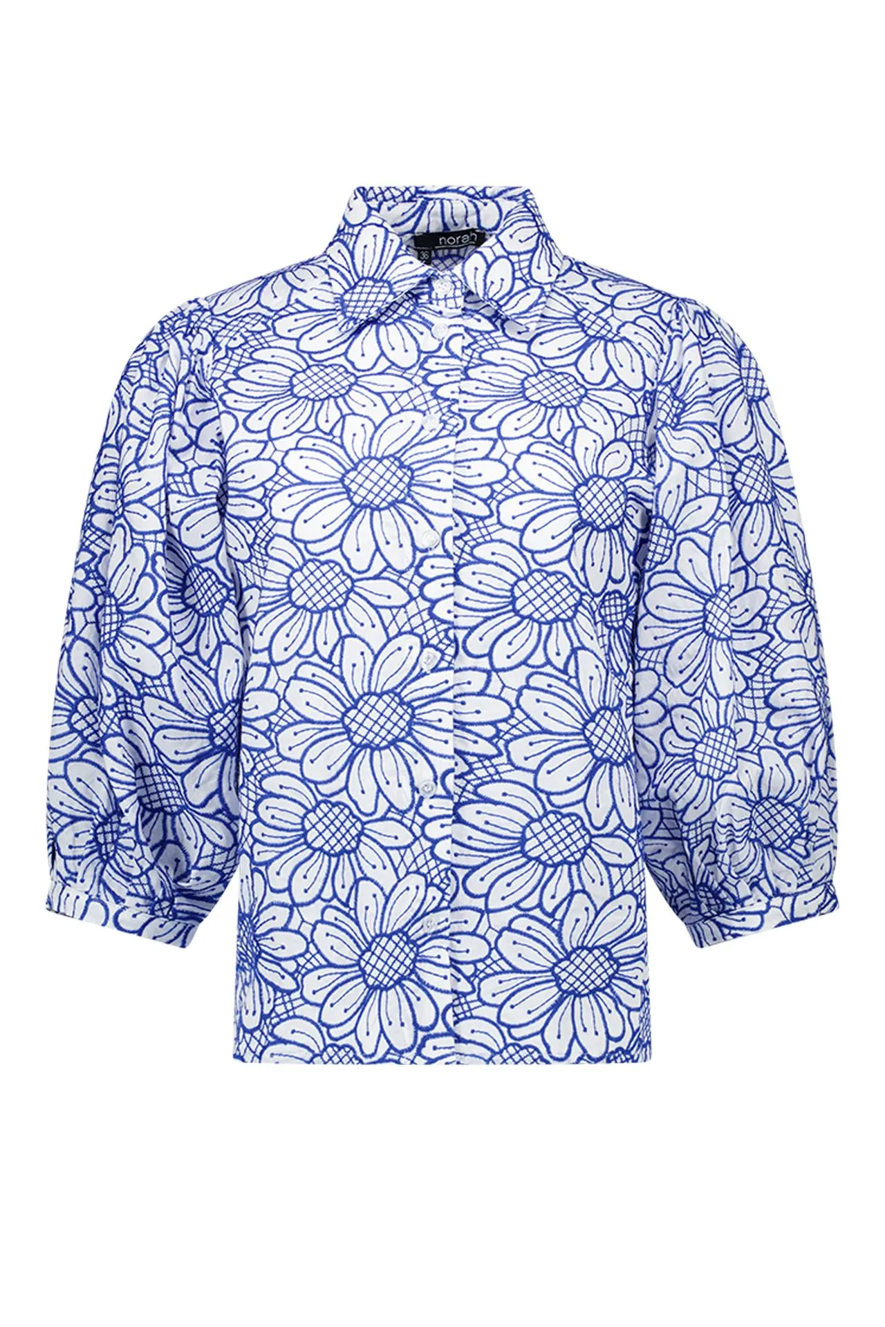 Witte blouse met blauwe bloemen