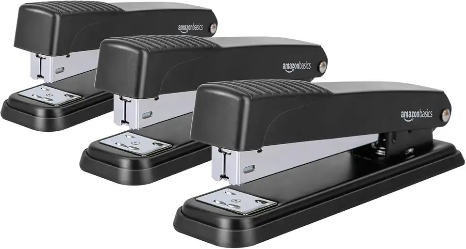 Amazon Basics Full-strip Metal Office Desktop Stapler, 20 Sheet Capacity, 3 Pack, Black