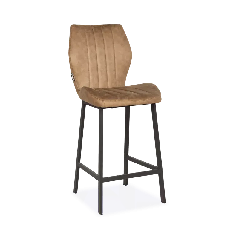 Barstoel Kenny - zithoogte 65 cm - stof Otis Lichtbruin 2 - handgreep - poot zwart