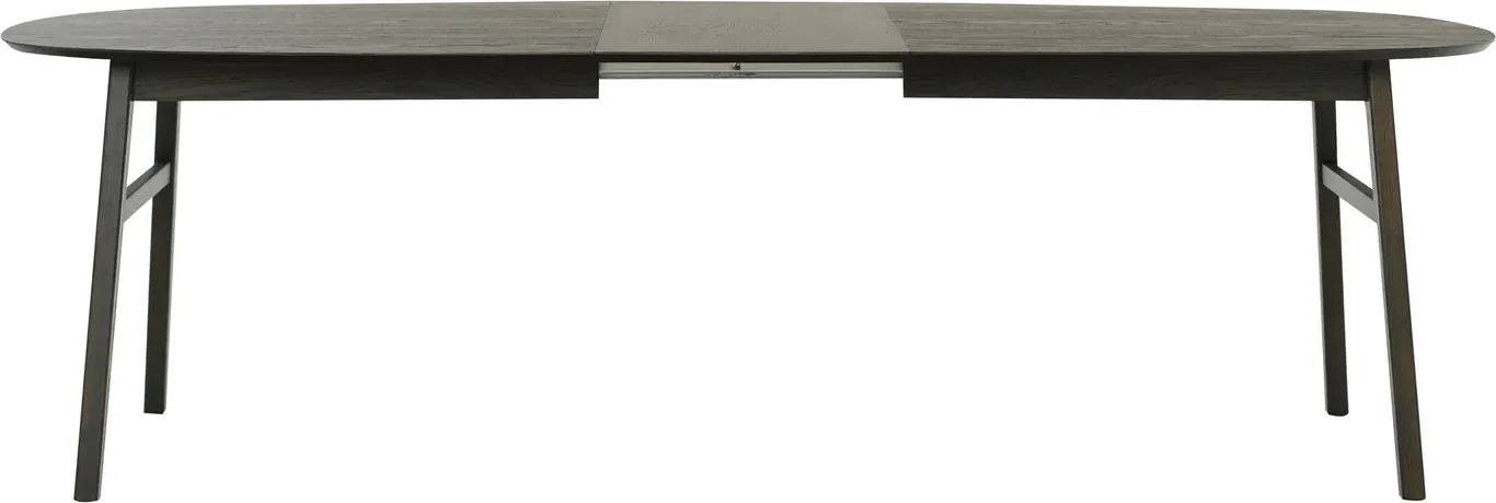 Karmøy spisebord ovalt 205-305x105 cm, brun eikefinér, inkludert 2 ileggsplater